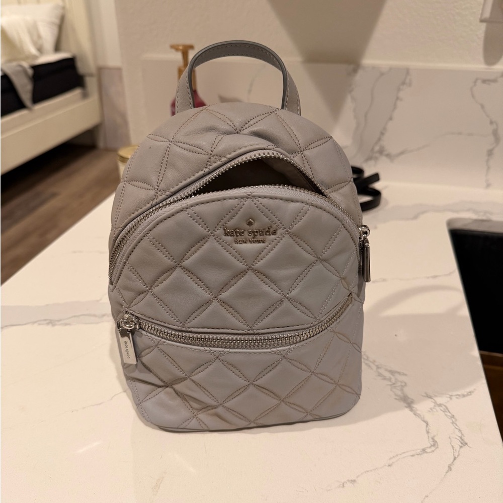 Kate Spade Light Gray Quilted Backpack
